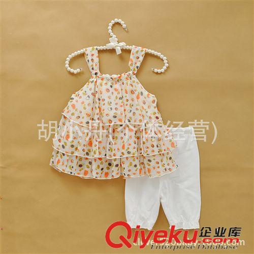 2014.4.20新品 童裝批發(fā) 女童寶寶夏季套裝 雪紡蛋糕層上衣+莫代爾打底褲 專柜原始圖片3