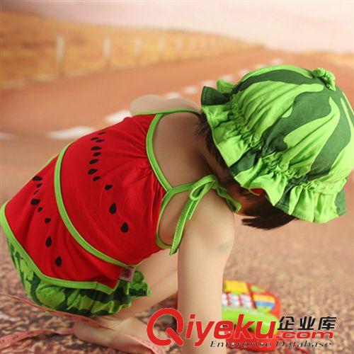 童套裝（夏款清貨） 2014熱銷童套裝嬰幼兒服裝 夏季純棉寶寶西瓜造型衣哈衣服童裝原始圖片2