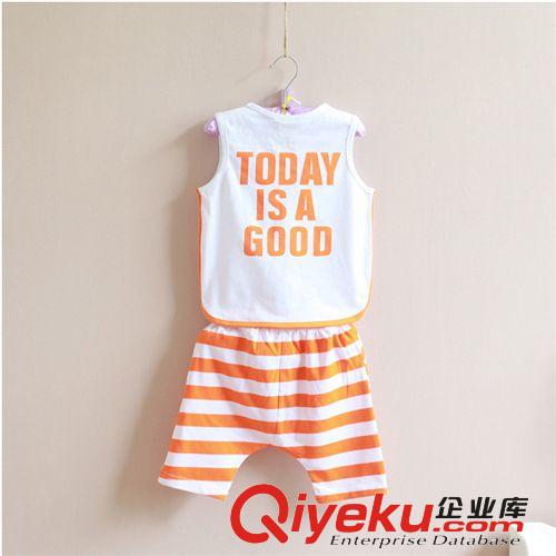 5.19新品 兒童套裝 韓版男童裝 笑臉背心套裝 全棉條紋衣服 童套裝廠家批發(fā)原始圖片3
