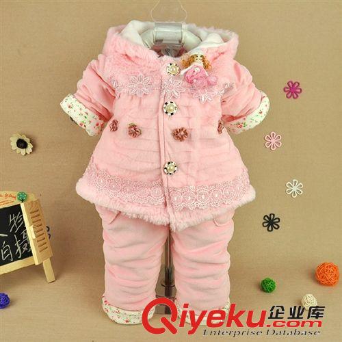 2014秋加棉新款 精品童裝 夾棉韓版天鵝絨女寶寶童棉衣 0-3歲嬰兒外出服童套裝805原始圖片2