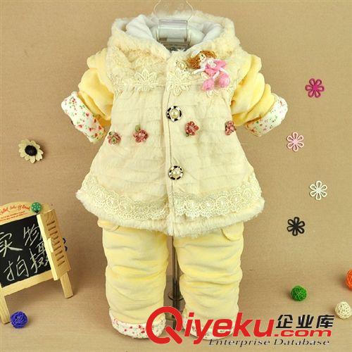 2014秋加棉新款 精品童裝 夾棉韓版天鵝絨女寶寶童棉衣 0-3歲嬰兒外出服童套裝805原始圖片3