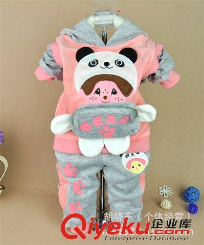 2014秋裝薄款 嬰幼兒服裝 2013天鵝絨蒙奇奇加大碼寶寶衣服 兩面穿童套裝602原始圖片2