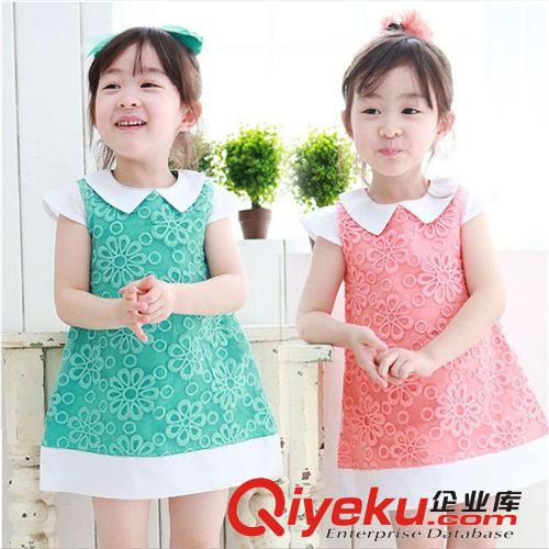 2014夏款新品 2014韓版夏款童裝 時尚蝴蝶領蕾絲連衣裙公主裙 批發糖果色裙子原始圖片3