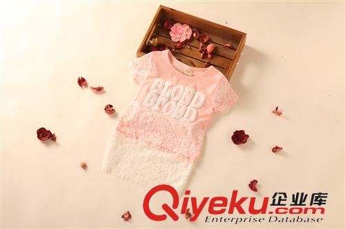 T恤、短褲 韓版外貿(mào)原單女童t恤 高級(jí)蕾絲拼接 純棉奧代爾涼爽T恤 糖果色原始圖片2