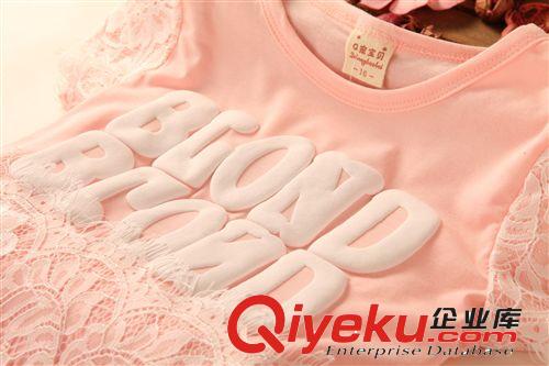 T恤、短褲 韓版外貿(mào)原單女童t恤 高級(jí)蕾絲拼接 純棉奧代爾涼爽T恤 糖果色原始圖片3
