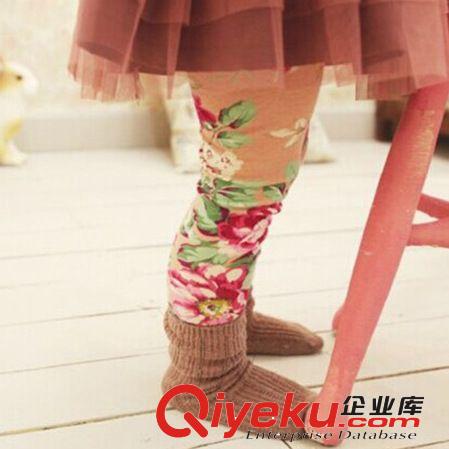 打底褲 童裝 女童秋款純棉印花拼花邊打底褲 外貿原單秋款兒童打底褲