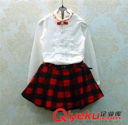 時(shí)尚套裝 童套裝 韓版長袖中小女童套裝裙 秋款 蘇格蘭黑白格兩件套裙套裝