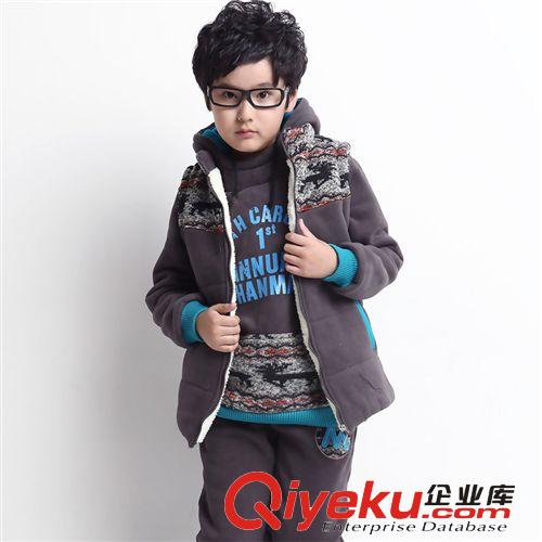 【tj專區】 加絨加厚中大童裝三件套 韓版男童套裝代理 一件代發衛衣套裝819原始圖片2