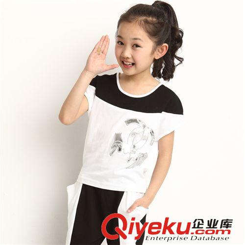 2014夏裝 童套裝新款女童裝代理加盟童裝工廠直銷韓版短袖拼色女童套裝1197原始圖片2