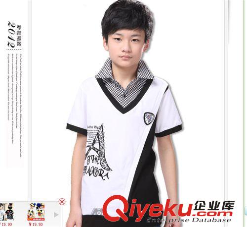 夏款 新款夏季兒童韓版休閑時尚T恤 2014男童V領短袖T恤 童裝一件代發