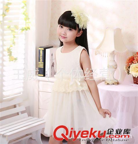 2014年夏季新款上新 夏季新款韓版童裝連衣裙 時(shí)尚潮流中大女童圓領(lǐng)拼接蕾絲連衣裙原始圖片2
