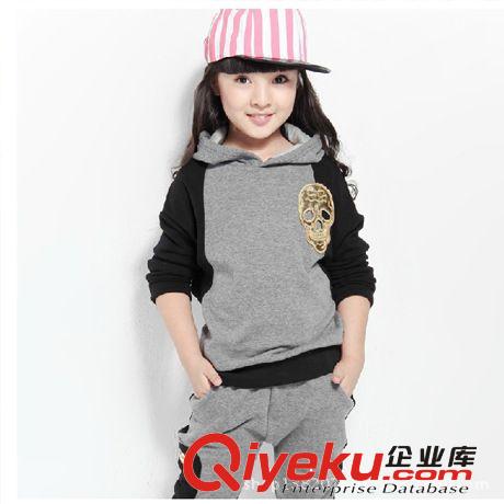 2014年新款休閑套裝 新款兒童休閑遠動衛衣套裝 純色韓版套裝女童純棉加厚兩件套批發