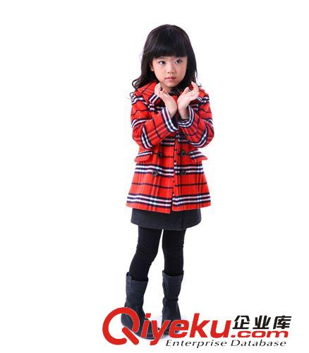 2014年新款女童外套 冬裝新款毛領兒童毛呢大衣 雙排扣蝴蝶結中大女童圓領外套批發