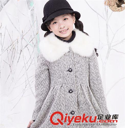 2014年新款女童外套 2014秋冬季中大兒童格子呢子外套 加厚圓領格子女童雙排扣外套