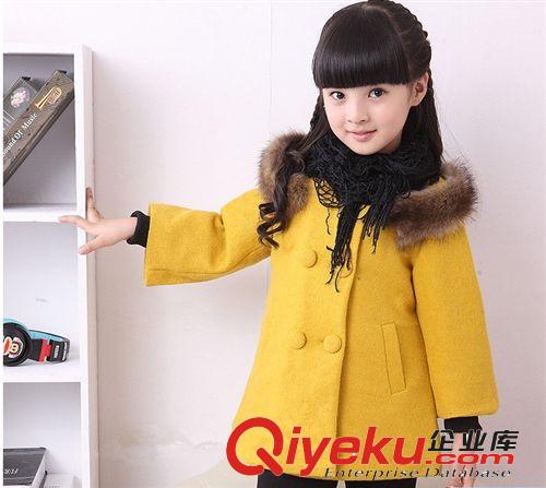 2014年新款女童外套 熱銷冬季新款純色加厚毛呢女童裝外套 歐美毛領蝴蝶結長袖外套原始圖片2