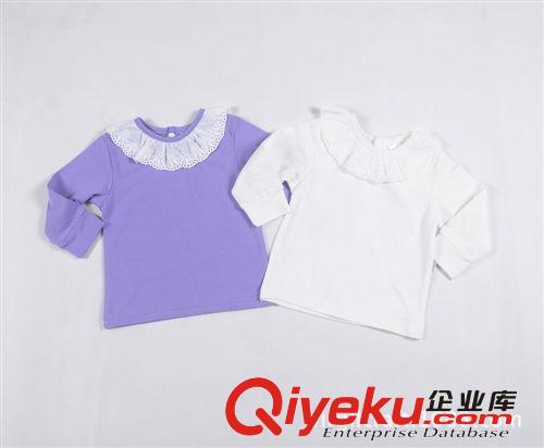 女寶寶服裝 外貿女童長袖T恤衫/純棉兒童花邊領打底衫1-3歲 3色