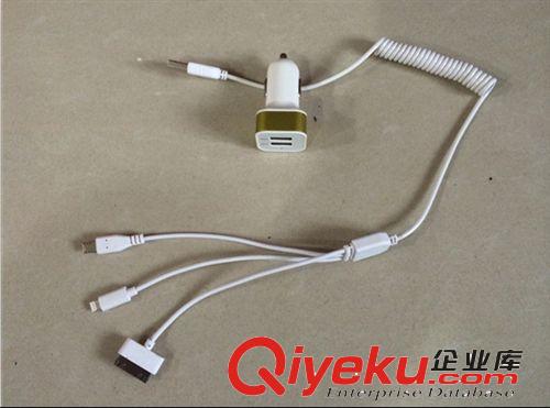汽車用品雙USB蘋果三星手機車充 車載充電器配三合一彈簧伸縮線原始圖片2
