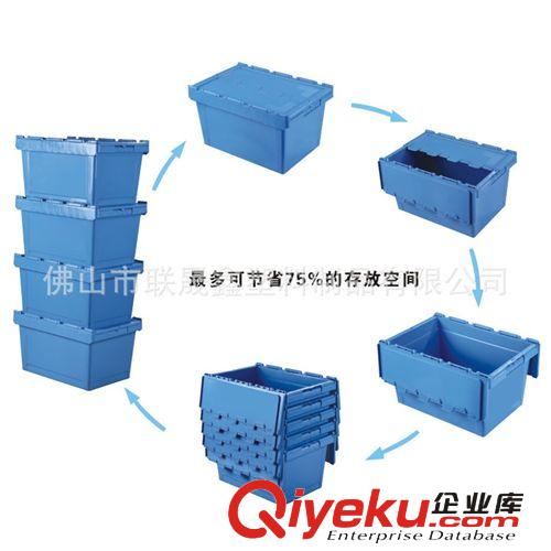 斜插物流箱 塑料帶蓋周轉(zhuǎn)箱 藍(lán)色流程箱