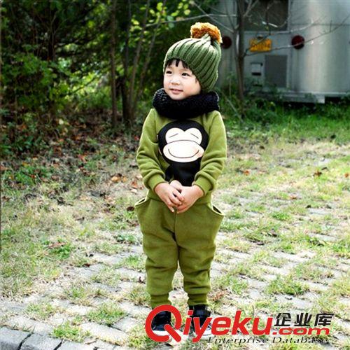男女童套裝 精梳單面絨加肥加厚加絨可愛小猴子印花套裝原始圖片2