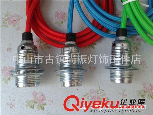 編織線、彩色PVC線 低價供應歐規ENEC認證E14全牙鐵燈頭附外環2米長二芯圓線編織電線原始圖片2