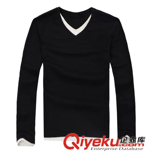 8.4上新 秋季明星同款男裝新款休閑雙V領長袖t恤郭富城同款休閑純棉打底衫