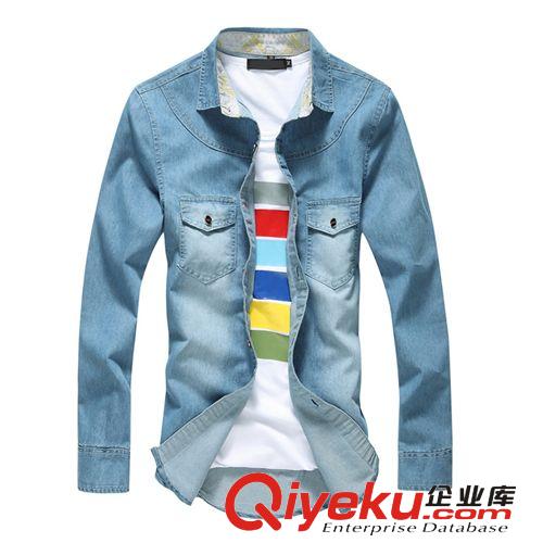 網(wǎng)絡(luò)爆款 一件代發(fā) 2014秋季新款 牛仔襯衫外套 洗水修身休閑 男士長(zhǎng)袖襯衣