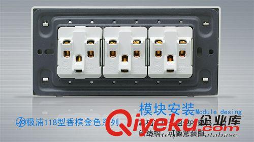 極浦118皮紋金開關(guān)插座 極浦 118型精品多功能9孔插座開關(guān)面板 墻壁開關(guān)插座 新款式上市原始圖片3