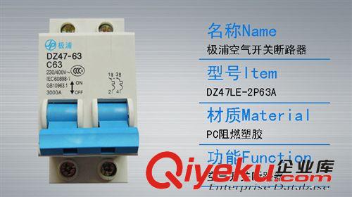 斷路器 極浦電工 斷路器 2P 63A空氣開(kāi)關(guān) 小型斷路器家用保護(hù)器 廠家直銷原始圖片2