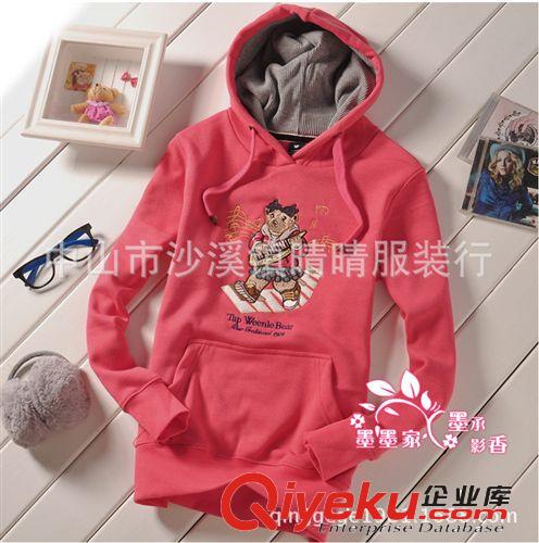 冬季不倒絨衛衣 2014年女裝不倒絨套頭維尼衛衣小大熊刺繡大碼新款閑居家廠家批發原始圖片2