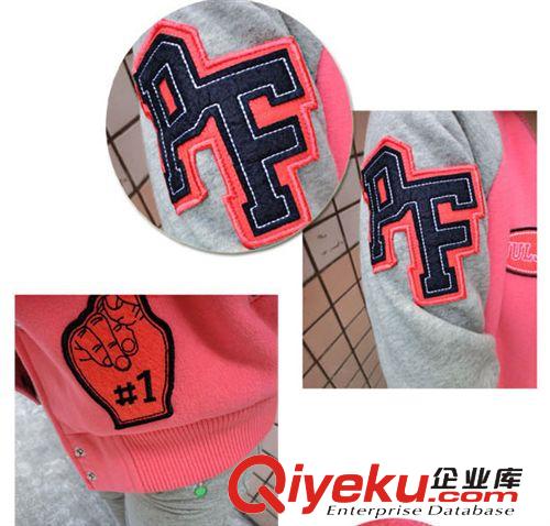 加厚棒球服 2014大嘴巴子棒球服女裝純棉抓絨猴衛衣拼色專柜新款加厚廠家批發