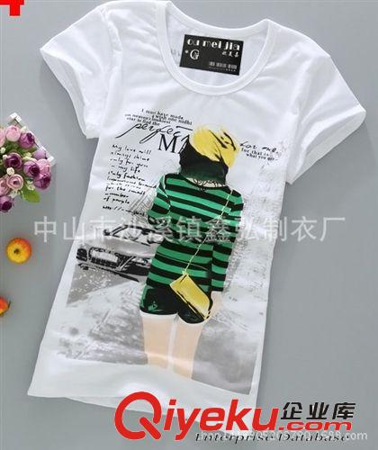 女式T恤 廠家定做夏裝新款女式歐美簡潔印花短款T恤 短袖百搭T恤