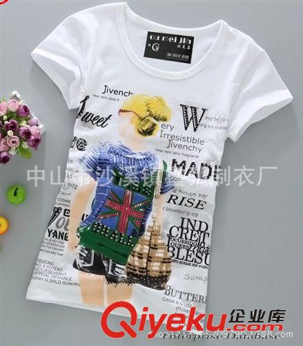 女式T恤 廠家定做夏裝新款女式歐美簡潔印花短款T恤 短袖百搭T恤