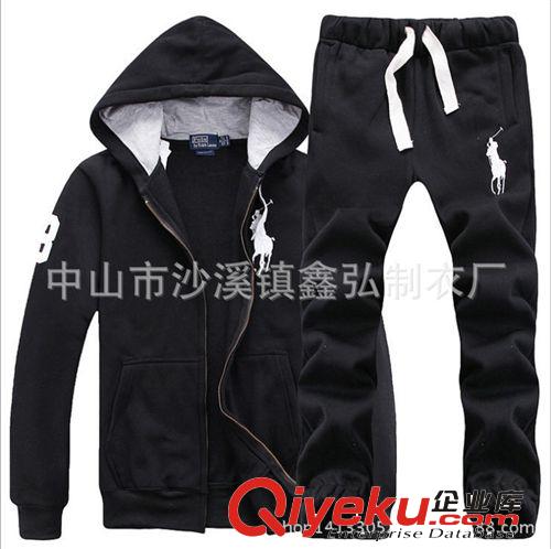 男式休閑套裝 廠家定做秋冬季男式加厚運動休閑潮加絨連帽衛衣套裝 來圖定做