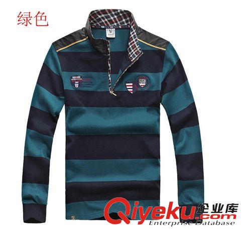 阿里客戶加工定做樣品 品牌男裝貼牌加工秋裝男士條紋翻領刺繡polo衫長袖T恤打底衫來版原始圖片2