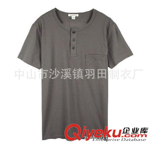 供應(yīng)T恤衫 外貿(mào)品質(zhì)gd絲光精梳棉時尚純色門統(tǒng)領(lǐng)扣子短袖男裝t恤