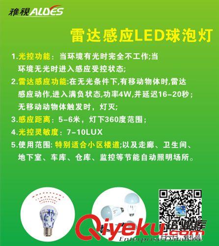 感應(yīng)LED球泡燈 新款光控雷達(dá)感應(yīng)LED球泡燈 2835方案 360度微波感應(yīng)LED燈泡原始圖片3