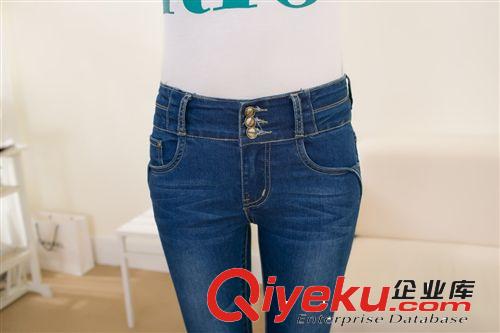 2014秋天新款 2014春秋新款女裝修身彈力顯瘦牛仔褲女韓潮排扣高腰牛仔長褲批發
