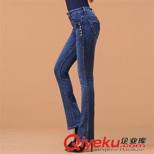 11.18大促 【新品快訂 】秋冬韓版排扣高腰牛仔褲女 顯瘦微喇修身提臀女褲原始圖片2
