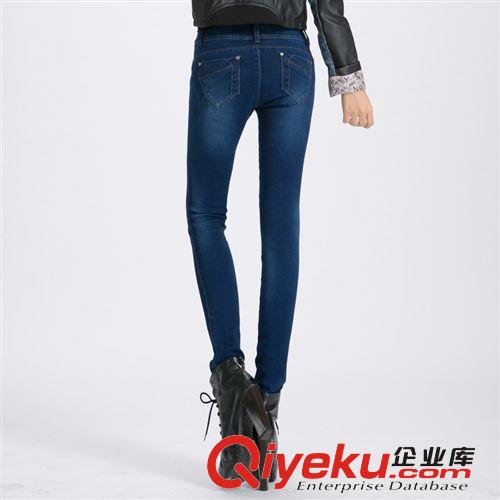 2014初秋新品 2014新款歐美牛仔褲女 時代設計雙排口中腰顯瘦小腳鉛筆褲 批發