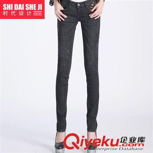 2014初秋新品 時代設計 2014新款韓版女裝彈力低腰牛仔褲 女士顯瘦小腳褲 批發原始圖片2