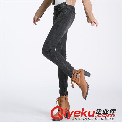 2014初秋新品 時代設計 2014新款女式小腳牛仔褲 洗水自然修身顯瘦黑色鉛筆褲原始圖片2