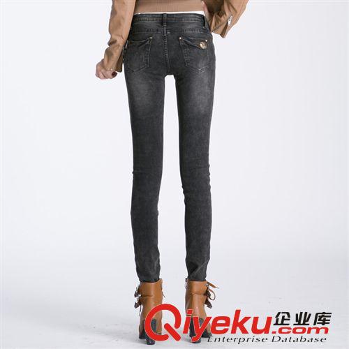 2014初秋新品 時代設計 2014新款女式小腳牛仔褲 洗水自然修身顯瘦黑色鉛筆褲原始圖片3