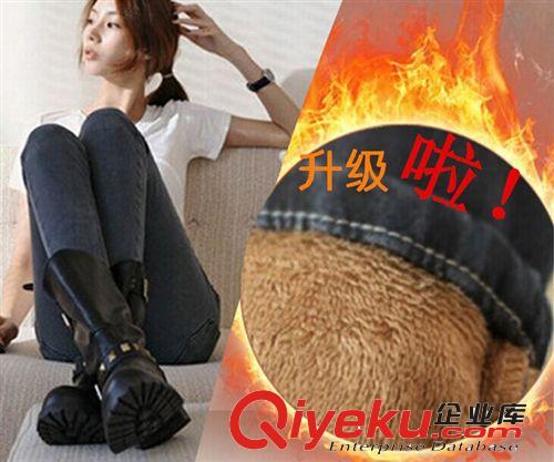 加絨加厚 秋冬新款加絨女式牛仔褲 水貂絨牛仔褲女加厚煙灰色小腳牛仔褲女
