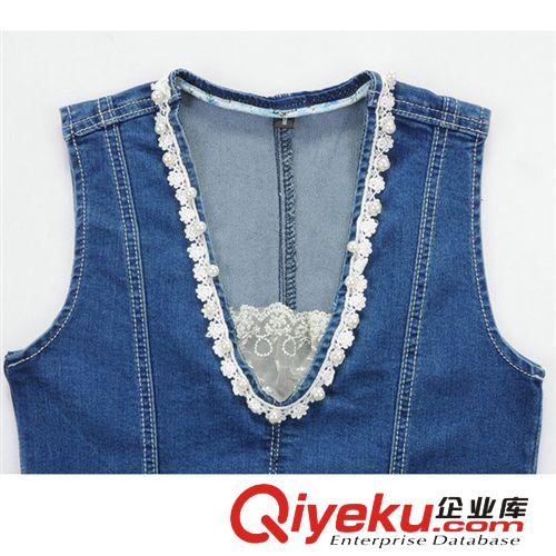 牛仔裙，套裝系列 2014新款夏顯瘦修身V領ts牛仔連衣裙水洗彈力無袖一步裙女原始圖片3