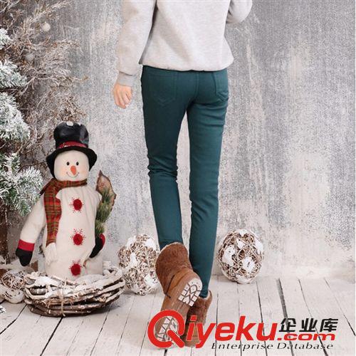 加絨加厚 2014冬季新女裝韓版加絨加厚彩色鉛筆褲小腳長(zhǎng)褲水貂絨打底牛仔褲原始圖片3