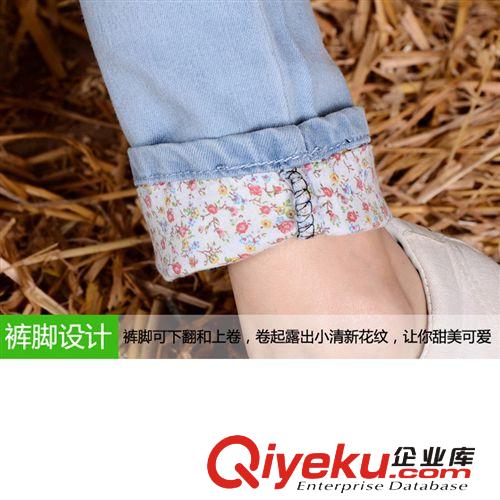 加絨加厚 2014新款韓版彈力清新小腳鉛筆褲顯瘦提臀女牛仔長褲兩穿褲腳