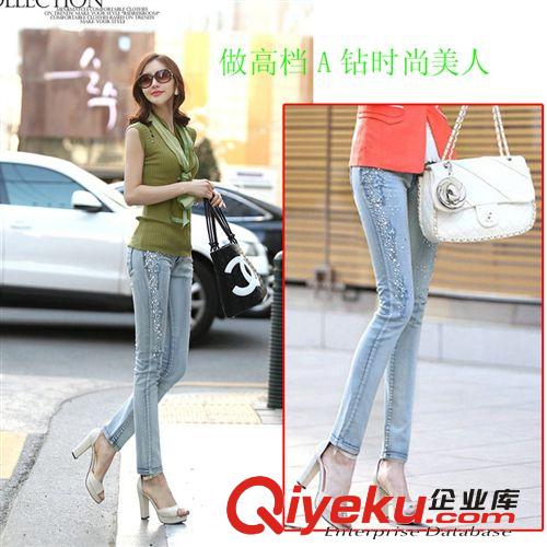 牛仔褲按特點 2014新款修身提臀顯瘦女裝秋韓版gdA鉆小腳鉛筆牛仔長褲批發