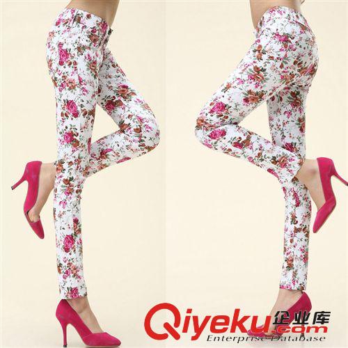 牛仔褲按特點 新款女式顯瘦彈力牛仔褲長 韓版中腰 印花碎花小腳鉛筆褲