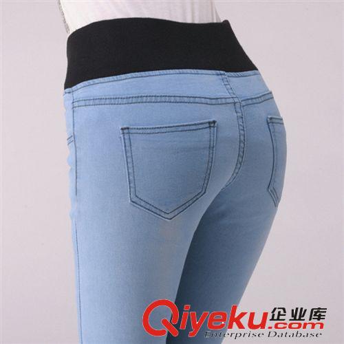牛仔褲按特點 2014秋季新款彈力橡筋高腰女式牛仔長褲 兩色小腳鉛筆褲批發