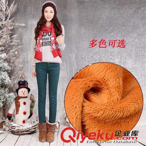牛仔褲按特點 2014冬季新女裝韓版加絨加厚彩色鉛筆褲小腳長褲水貂絨打底牛仔褲